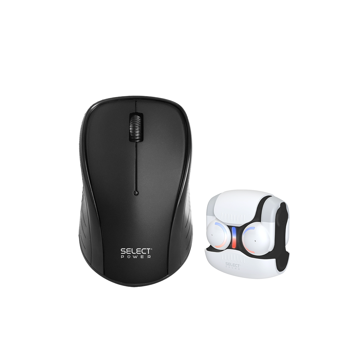 Combo Select Sound Audífonos BTH044 Tws Tron Blanco y Mouse M01-SPN Inalámbrico