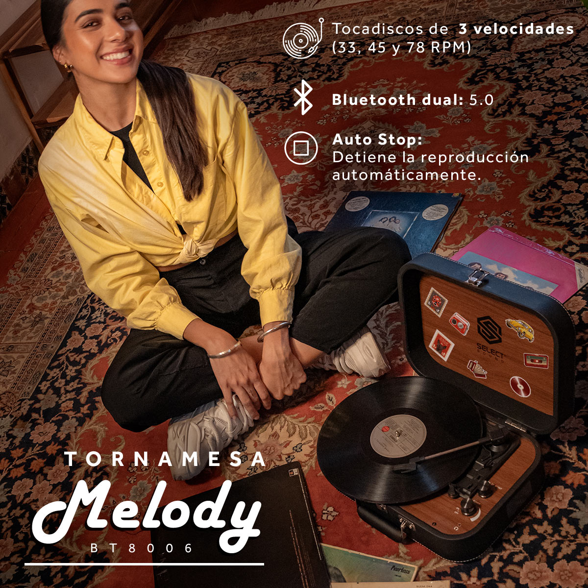 Tornamesa Select Sound Melody BT8006 Bluetooth 5.0 3 Velocidades Portátil