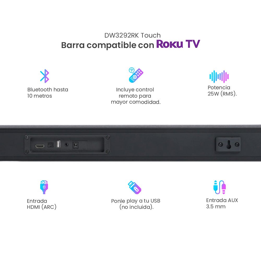 Barra De Sonido Daewoo Bluetooth 32" Compatible Con Roku Dw3292RK Touch 25w Rms - Selectsound.com.mx