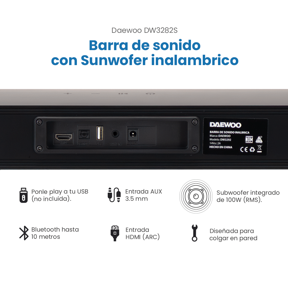 Barra de Sonido DW3282S Daewoo Con Subwoofer Home Theater - Selectsound.com.mx