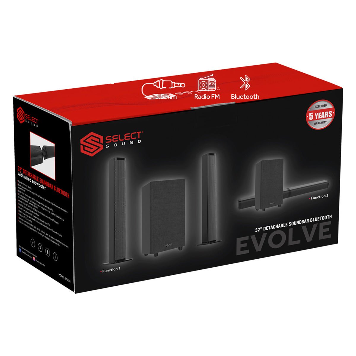 Barra De Sonido Subwoofer Teatro En Casa Desmontable Select Sound Evolve Bluetooth Usb 100w Rms Bt3283 - Selectsound.com.mx