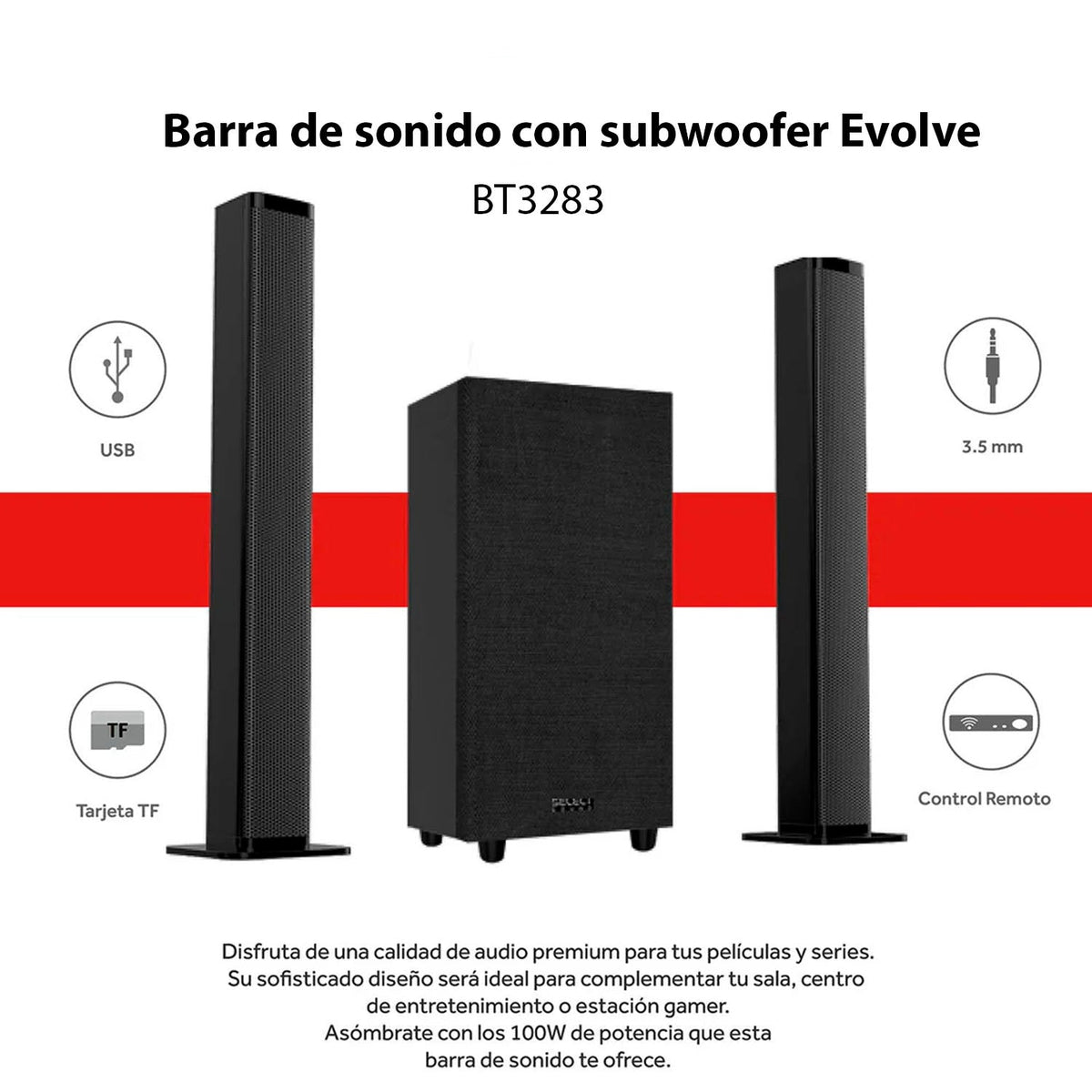 Barra De Sonido Subwoofer Teatro En Casa Desmontable Select Sound Evolve Bluetooth Usb 100w Rms Bt3283 - Selectsound.com.mx