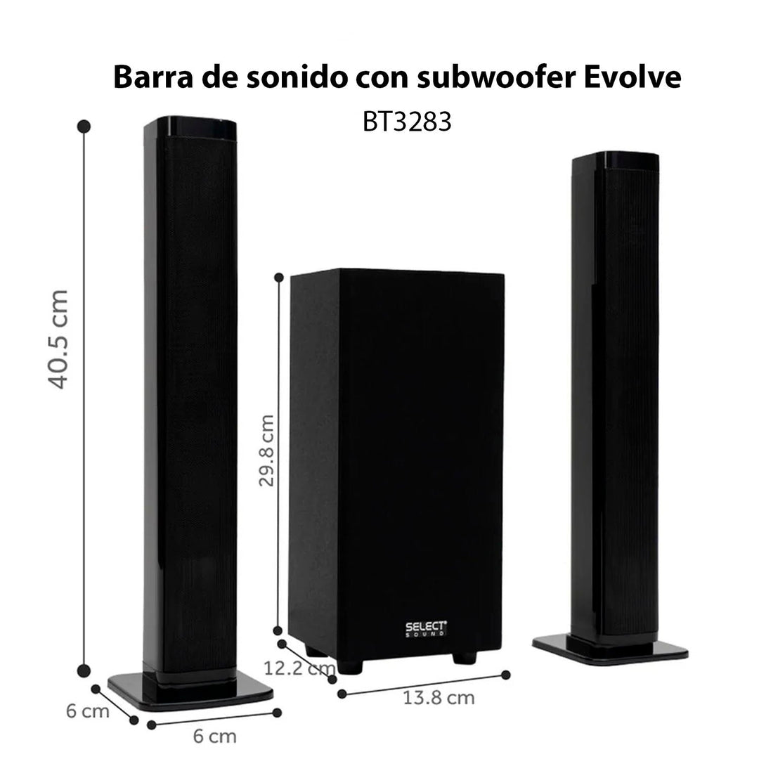 Barra De Sonido Subwoofer Teatro En Casa Desmontable Select Sound Evolve Bluetooth Usb 100w Rms Bt3283 - Selectsound.com.mx