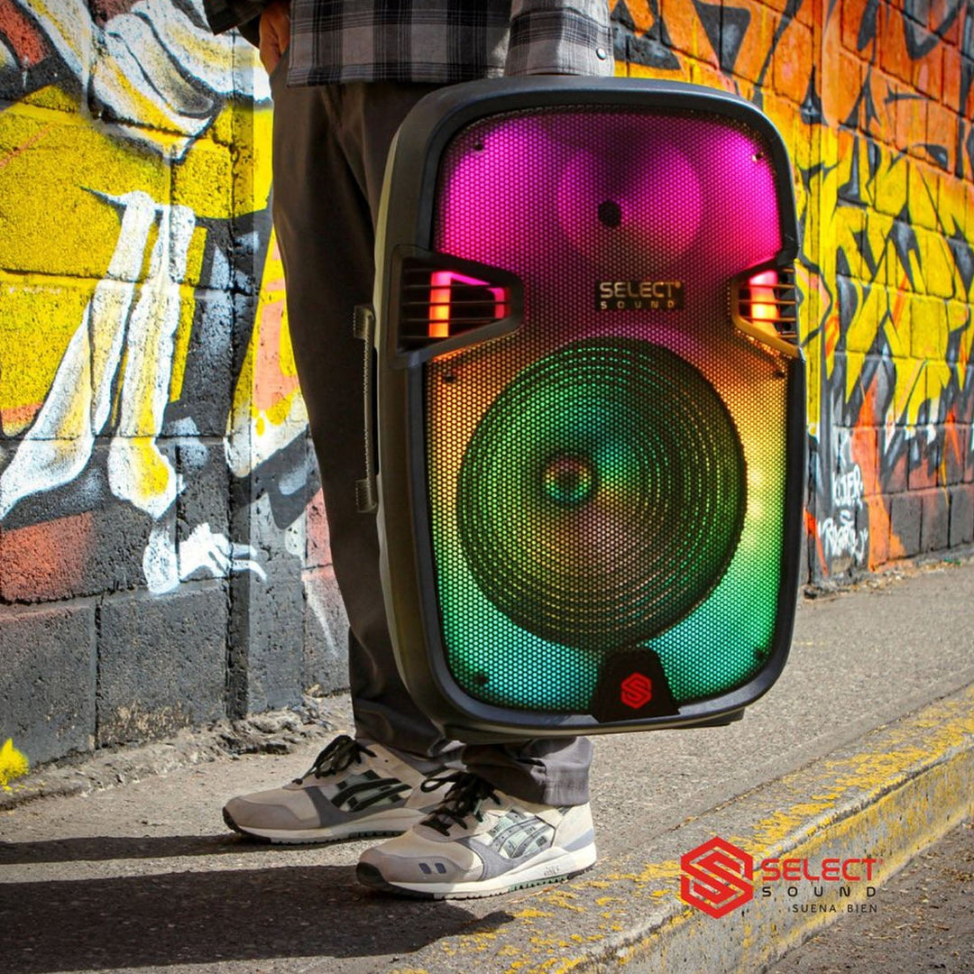 Bocina Bafle Bluetooth 15" Modelo Mythica Subwoofer Usb Radio Fm Luces Led Rgb Con Micrófono BT1510 - Selectsound.com.mx