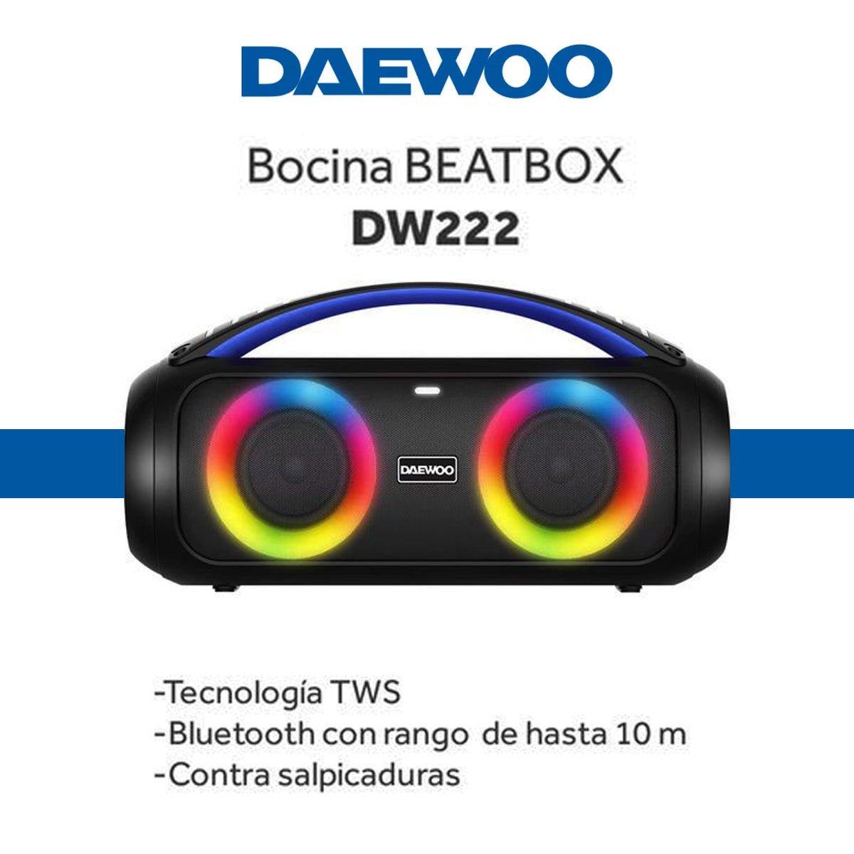 Bocina Bluetooth 3x2 Pulgadas Con Subwoofer Daewoo Tws Radio Fm Beatbox Dw-222 - Selectsound.com.mx