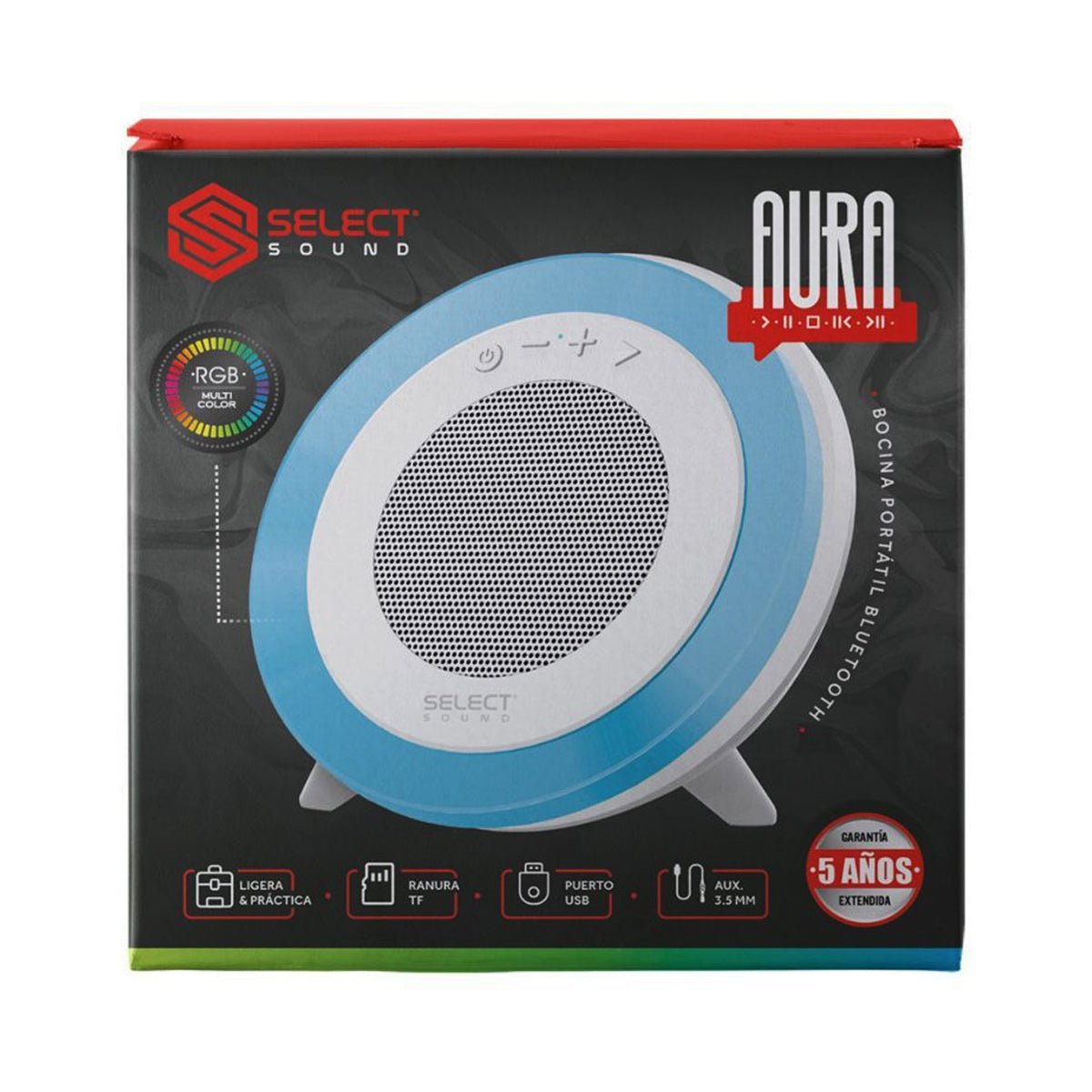 Bocina Bluetooth Portátil Aura Select Sound BT235 Luz Led Rgb - Selectsound.com.mx