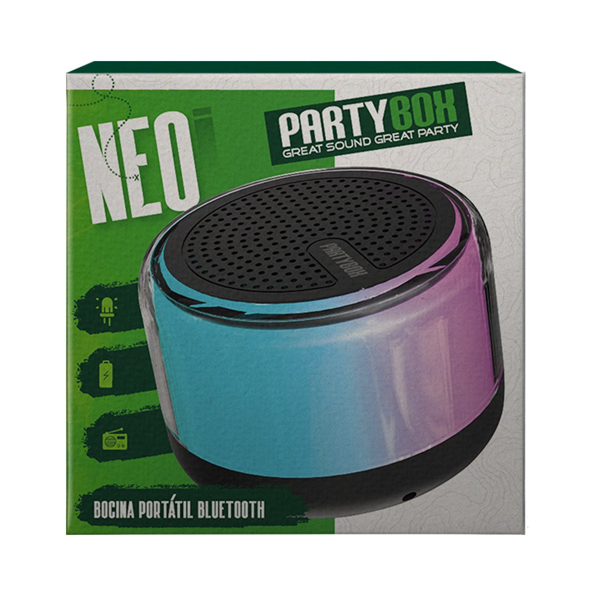 Bocina NEO Portátil Bluetooh con Luz y Radio Party Box PB - 320 - Selectsound.com.mx