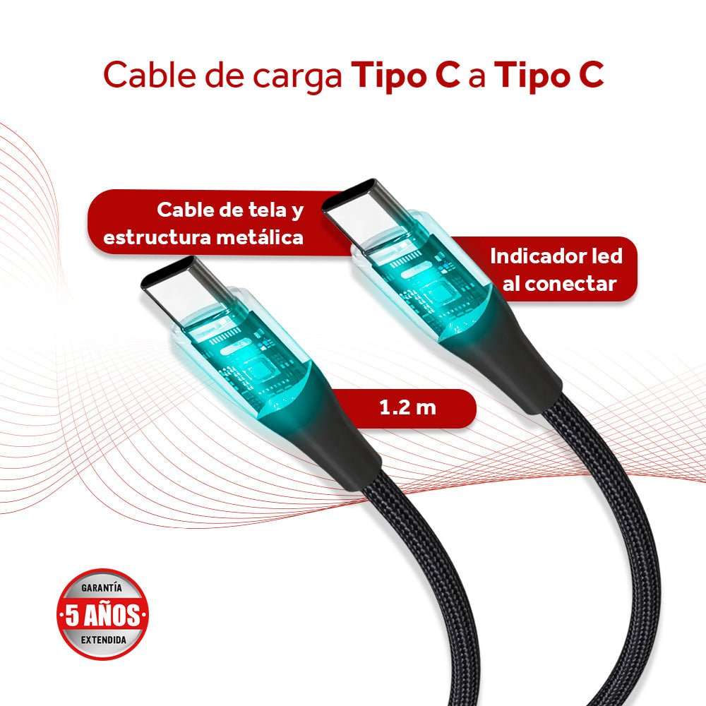 Cable De Datos Usb Tipo C A Tipo C Select Power Indicador led 1.2mts Modelo CC - CSPN - Selectsound.com.mx