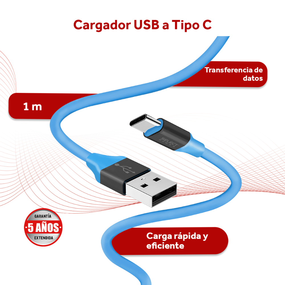 Cable De Datos Usb Tipo C Select Power Carga Rápida 1 mts Modelo N - SPA - Selectsound.com.mx