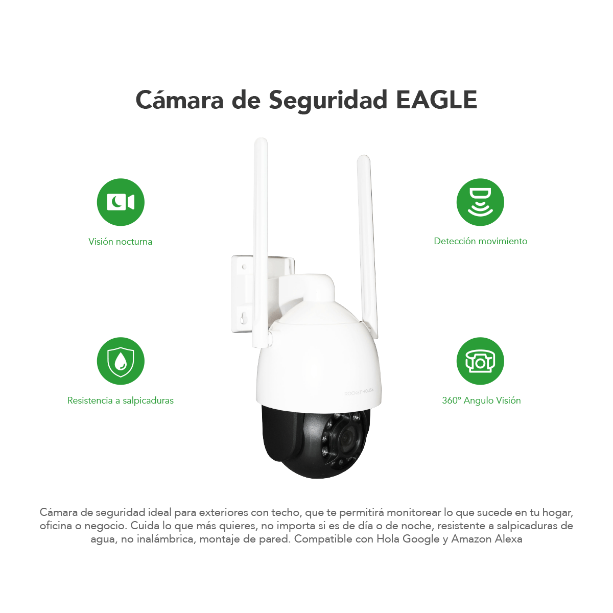 Cámara De Seguridad Smart Wifi Rocket House Eagle Interior Exterior 1080p Full HD - Selectsound.com.mx