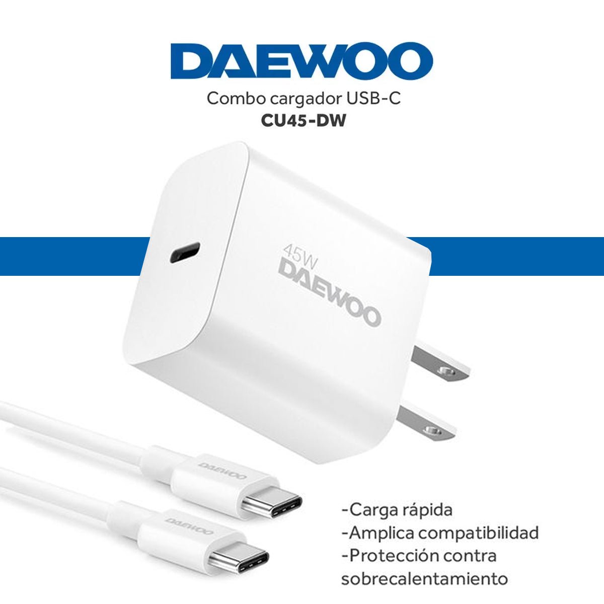 Cargador Turbo Daewoo Carga Rapida Cable Tipo C Usb 45w - Selectsound.com.mx