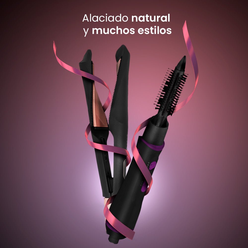 Kit Plancha Alaciadora Rizadora De Cabello DW - RZ1 + Cepillo Secador 2 Velocidades Con 6 Cepillos Intarcambiables Multifuncional Daewoo - Selectsound.com.mx