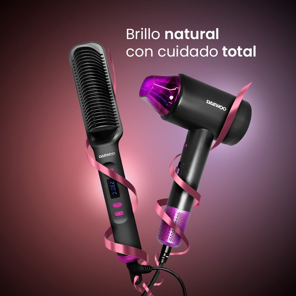 Kit Secadora De Cabello Profesional 2 Velocidades 110°C + Cepillo Alaciador Térmico DW - PA 30w 230° Daewoo - Selectsound.com.mx