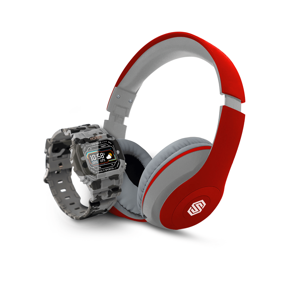 Kit SmartWatch Reloj Inteligente Multi Sport Horus Gamma y Audífonos Inalámbricos Bluetooth Manos Libres Echo BTH024 - Selectsound.com.mx