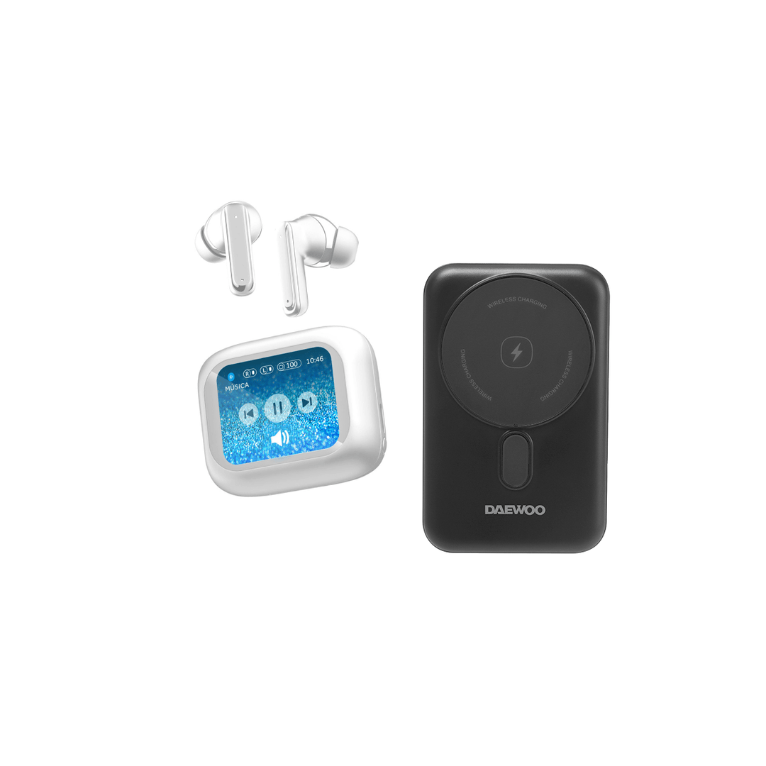 Paquete Power Bank PB10 - DW Bateria Portátil Daewoo 10,000mAh Carga Rapida y Audífonos Inálambricos BTH050B Bluetooth Pantalla Touch - Selectsound.com.mx