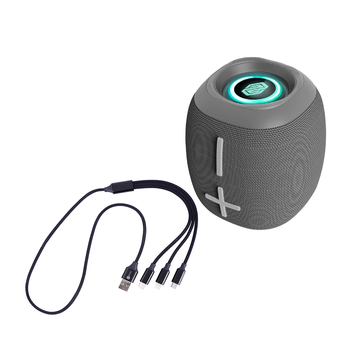 Paquete Select Sound Mini Bocina BT230G Bluetooth Inalámbrica Boom Radio Fm Tws Recargable Usb Luz Led y Cable De Datos 3IN1 - SP Carga Usb 3 En 1 V8 Tipo C Lightning - Selectsound.com.mx