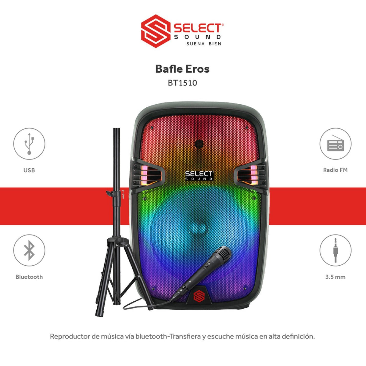 Bocina Bafle 15 Pulgadas Select Sound Luminous Bluetooth Tws 