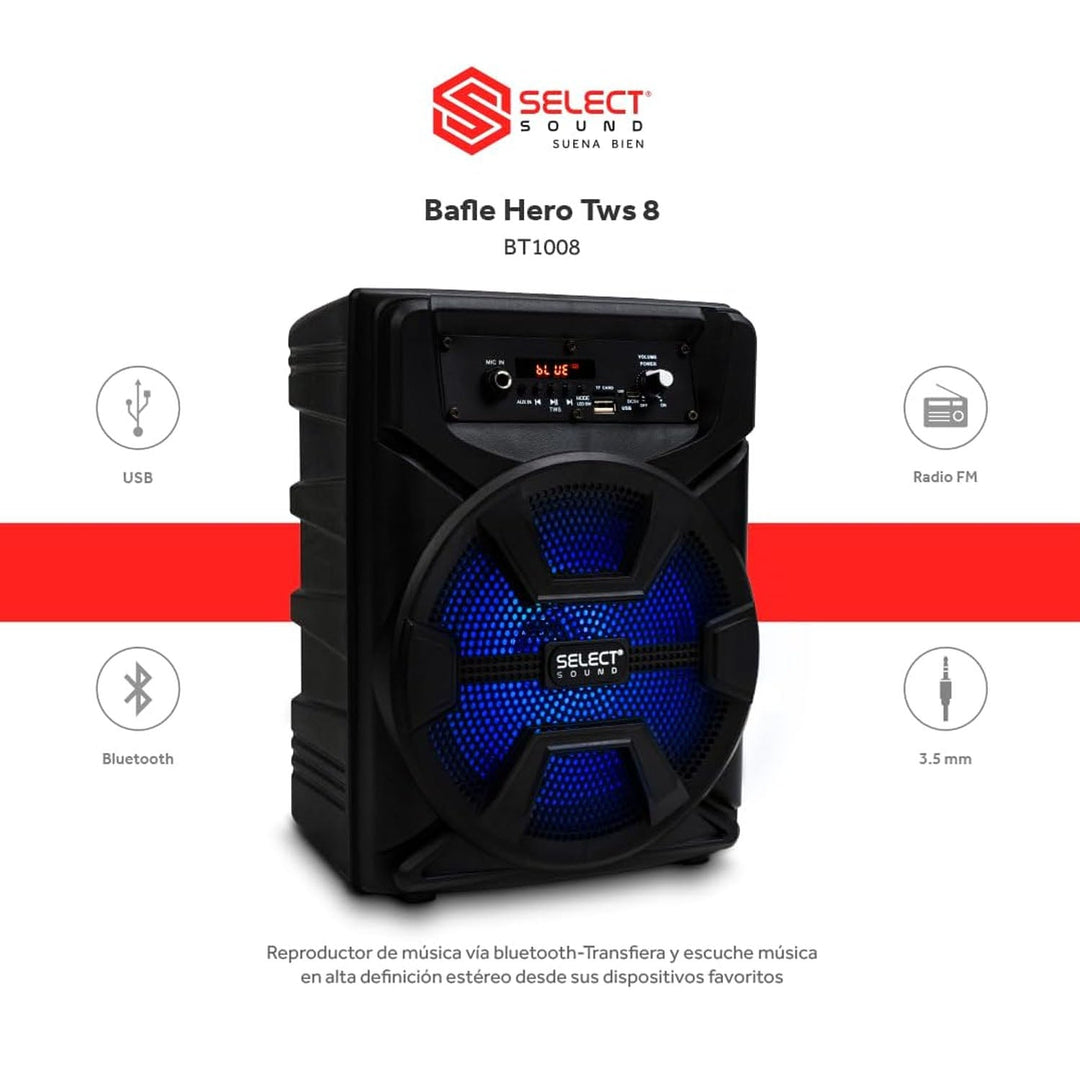 Bocina Bafle Inalámbrico Bluetooth Hero Tws 8" BT1008 - Selectsound.com.mx