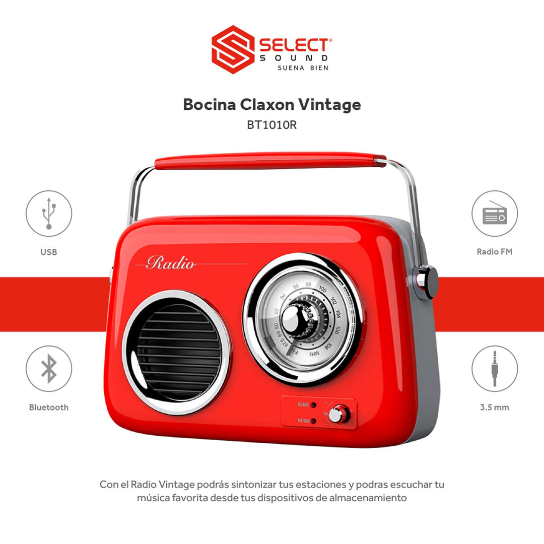 Radio Bocina Bluetooth Retro Vintage Claxon BT1010 - Selectsound.com.mx