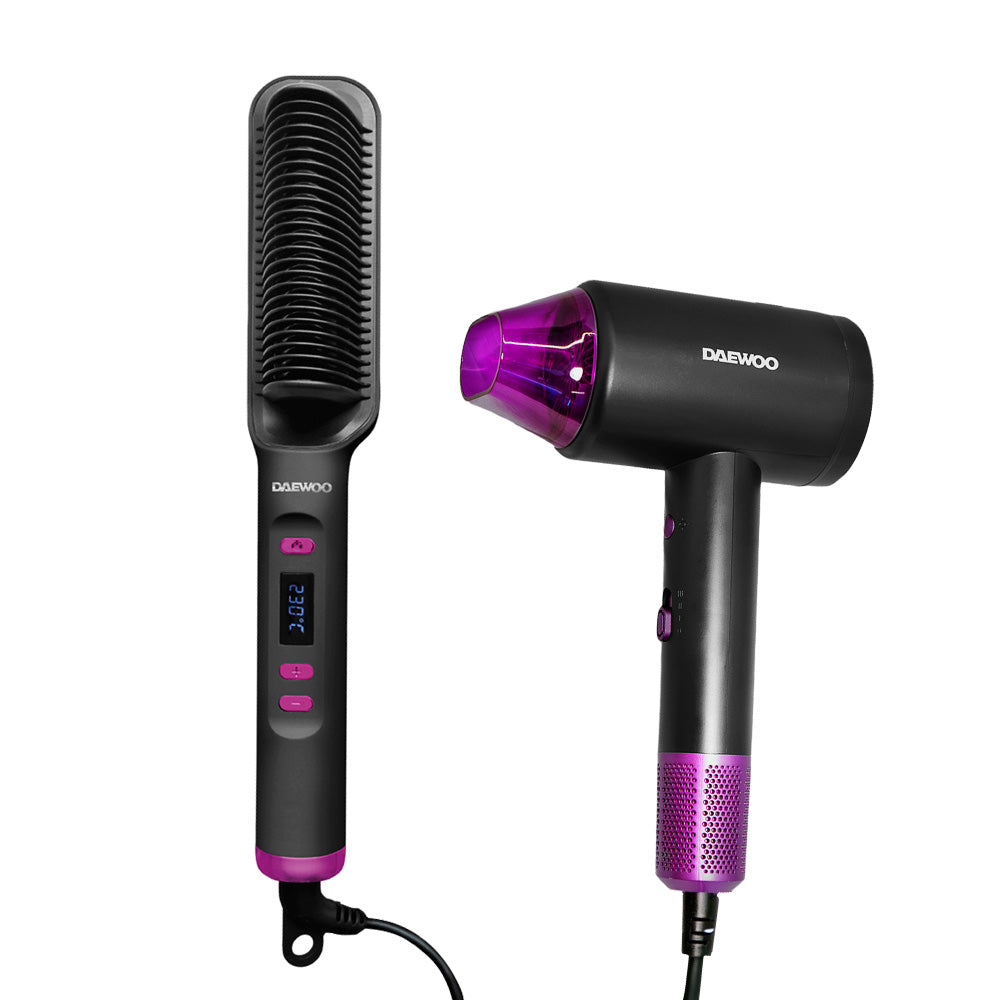Kit Secadora Para Cabello DW-SE3 2 velocidades  + Cepillo Alaciador DW-PA Térmico de Cerámica Anti Frizz, Temperatura Ajustable
