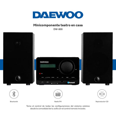Minicomponente Bluetooth Daewoo DW-800 con Reproductor de CD, USB, SD, Radio FM y Control Remoto
