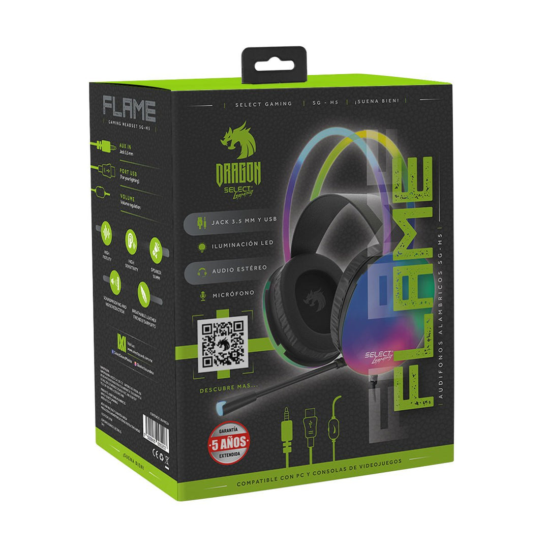 Audífonos Gamer Select Gaming Flame Alámbricos Sg-h5 Microfono Integrado Luz Rgb - Selectsound.com.mx