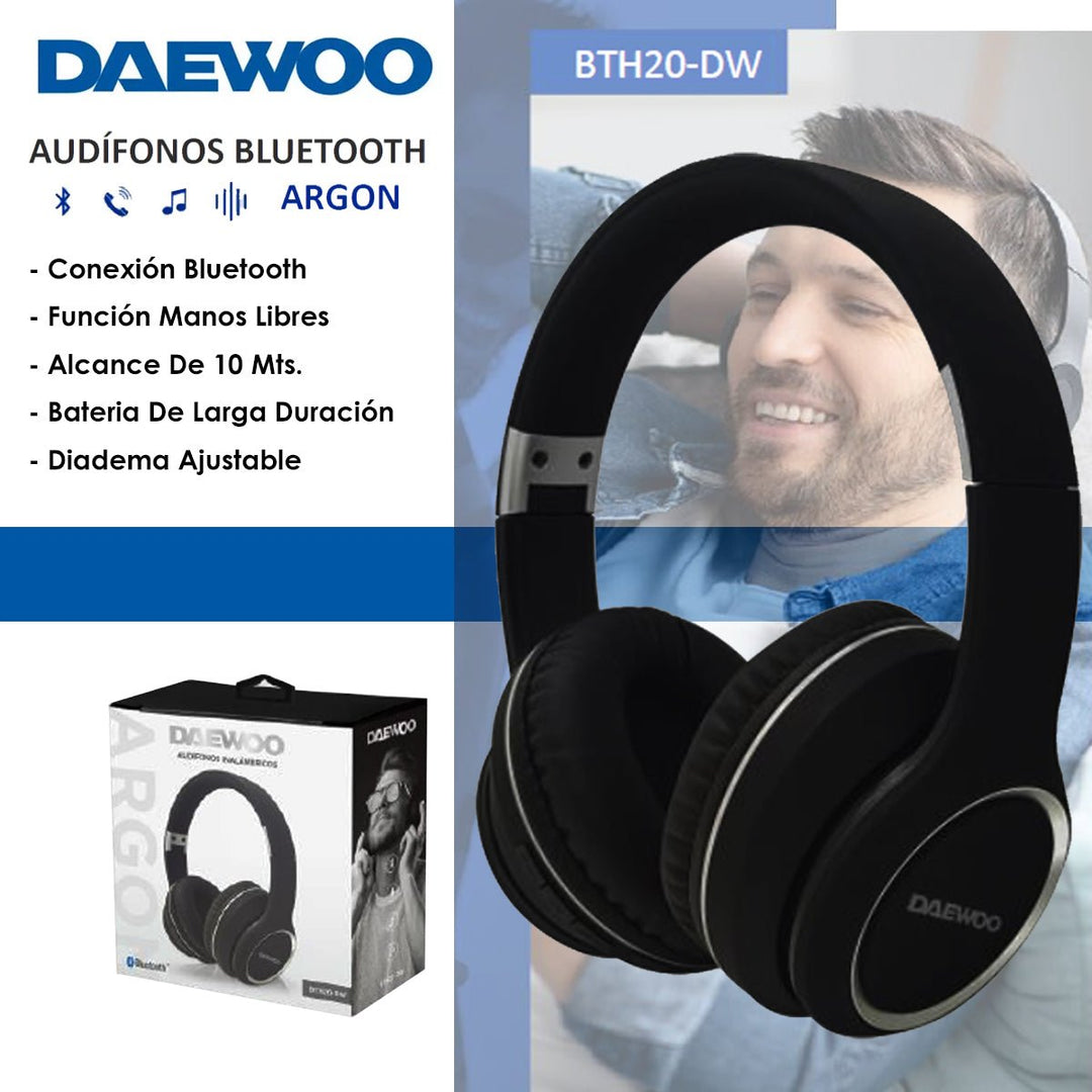 Audífonos Inalámbricos Bluetooth Daewoo Argon Manos Libres Negro BTH20 - DW - Selectsound.com.mx