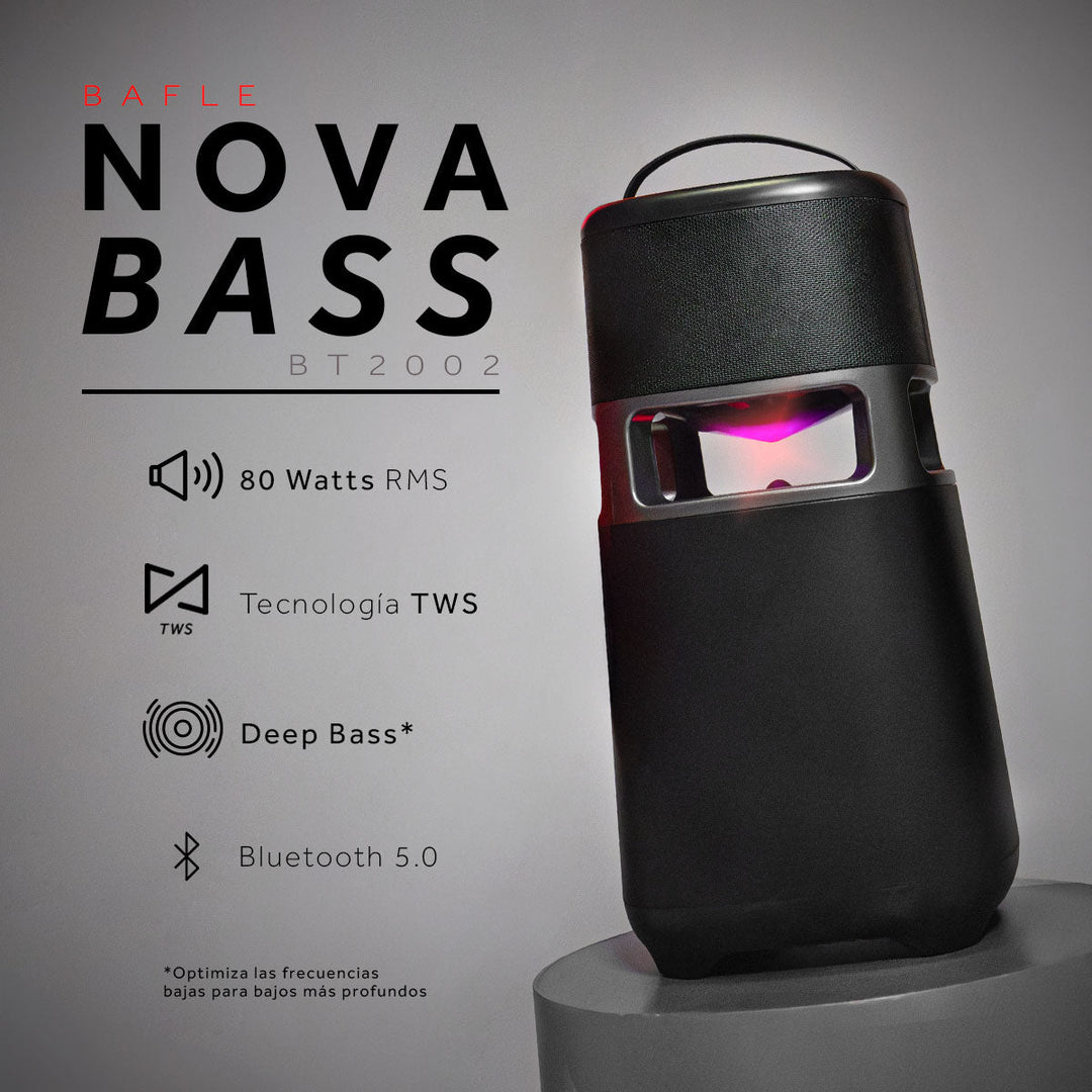 Bafle Bluetooth Nova Bass BT2002 — 80W RMS, Deep Bass, TWS y Luces LED | Parlante Portátil Inalámbrico - Selectsound.com.mx