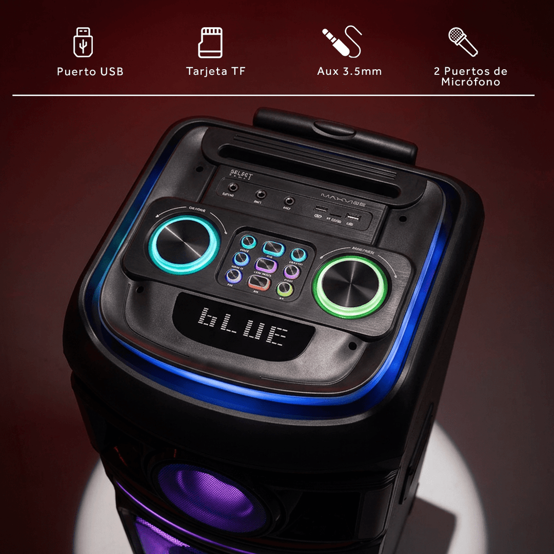 Bafle Bocina Select Sound BT1212 Maxvibe 80w Con Luces Led TWS Karaoke Bluetoooth 5.0 - Selectsound.com.mx