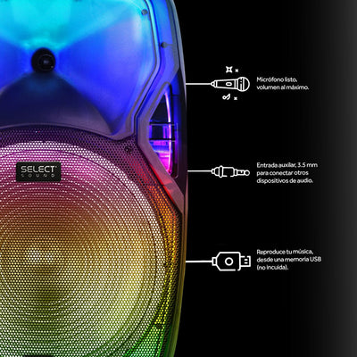 Bafle Inalámbrico 15" Con Luces Led Micrófono Y Tripie Modelo Luminous BT1507 - Selectsound.com.mx