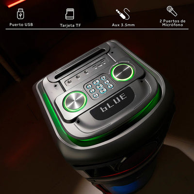 ⭐ Bafle Recargable Bluetooth BT2212 Megastorm 2x12" 80W RMS Sonido Potente y Luces LED RGB - Selectsound.com.mx