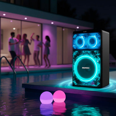 ⭐ Bafle Recargable Bluetooth DW1014 Daewoo DW Crystalboom 12” 100W RMS – Sonido Potente y Luces LED RGB - Selectsound.com.mx