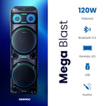 Cargue la imagen en el visor de la galería, ⭐ Bafle Recargable Bluetooth DW2016 Daewoo DW MEGA BLAST 2x15" 100W RMS – Sonido Potente y Luces LED RGB - Selectsound.com.mx