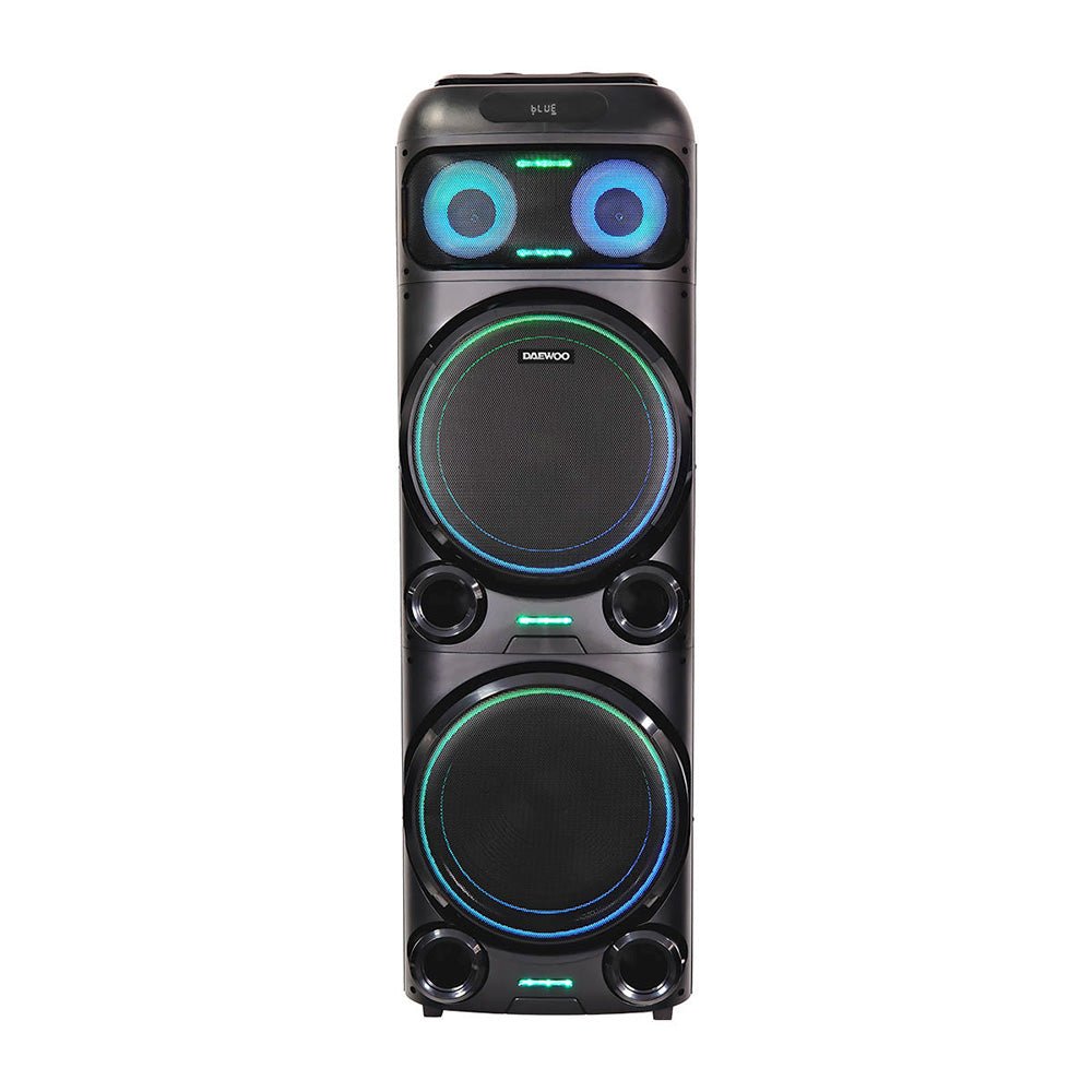 ⭐ Bafle Recargable Bluetooth DW2016 Daewoo DW MEGA BLAST 2x15" 100W RMS – Sonido Potente y Luces LED RGB - Selectsound.com.mx