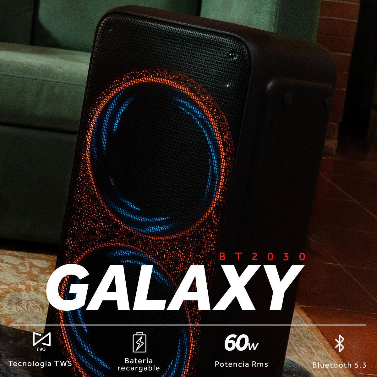 Bafle Select Sound Galaxy BT2030 Bluetooth TWS Recargable Luces LED - Selectsound.com.mx