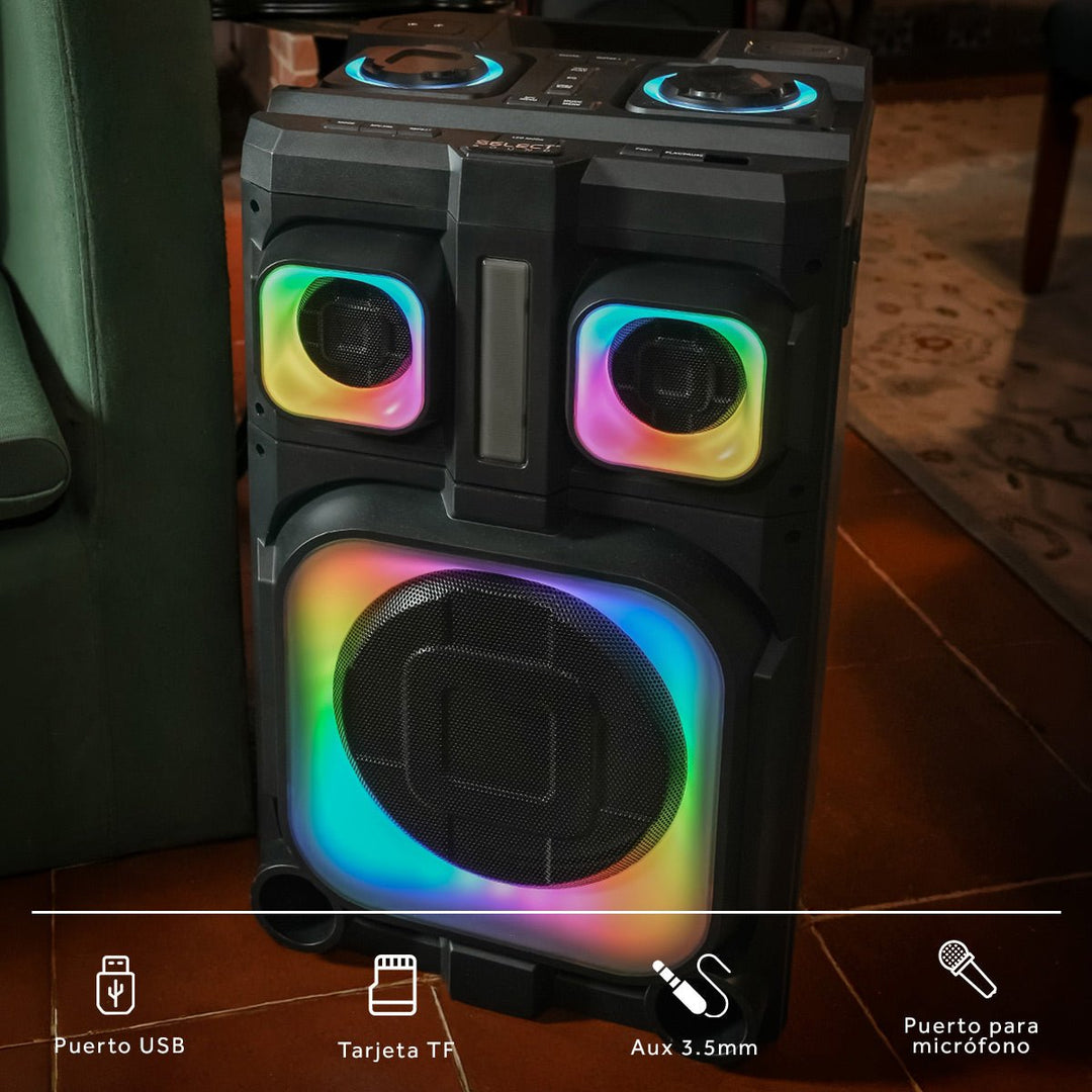 Bafle Select Sound Wally Beat BT2012 120W Bluetooth 5.4 TWS Recargable LED - Selectsound.com.mx
