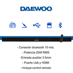 Cargue la imagen en el visor de la galería, Barra De Sonido Cine En Casa Bluetooth Daewoo DW3290 20w Rms Hdmi Usb - Selectsound.com.mx
