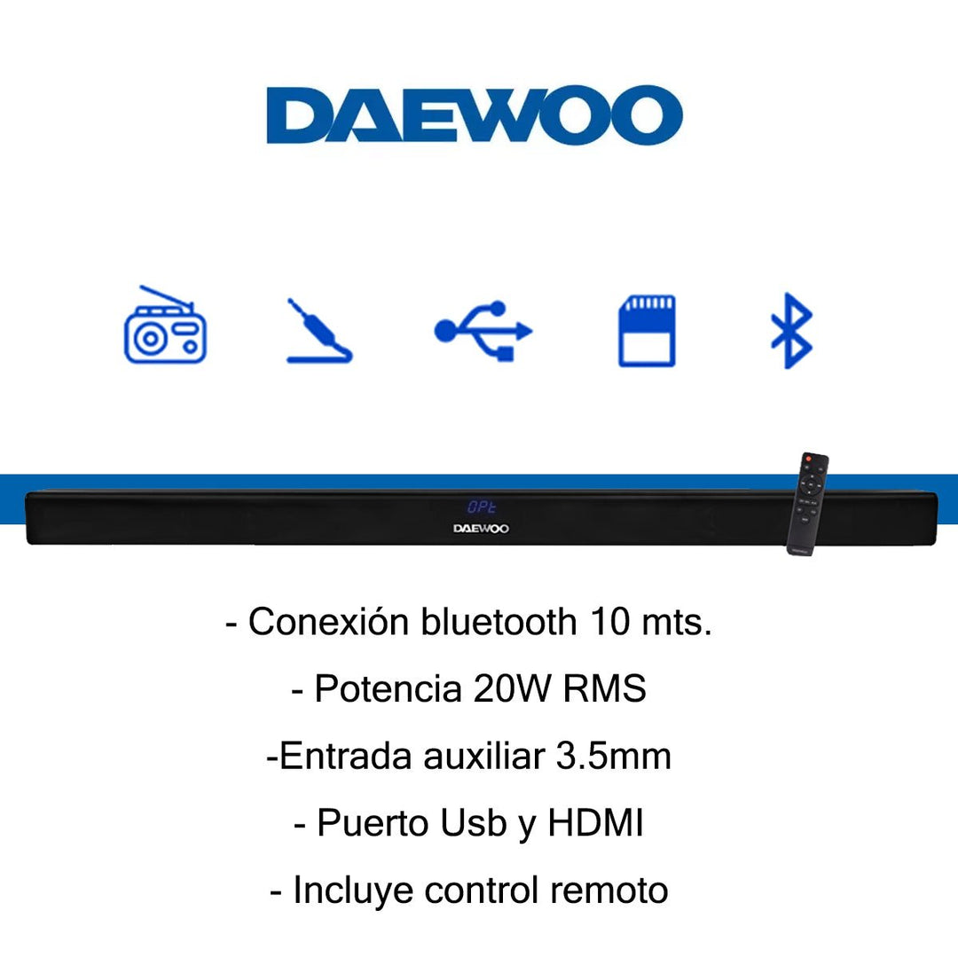 Barra De Sonido Cine En Casa Bluetooth Daewoo DW3290 20w Rms Hdmi Usb - Selectsound.com.mx