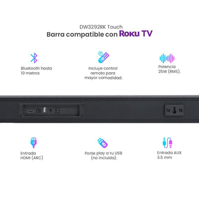 Barra De Sonido Daewoo Bluetooth 32" Compatible Con Roku Dw3292RK Touch 25w Rms - Selectsound.com.mx