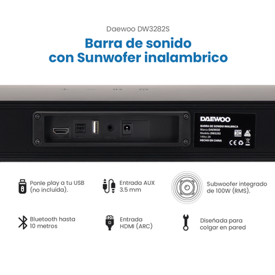 Barra de Sonido DW3282S Daewoo Con Subwoofer Home Theater - Selectsound.com.mx