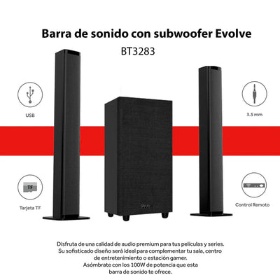 Barra De Sonido Subwoofer Teatro En Casa Desmontable Select Sound Evolve Bluetooth Usb 100w Rms Bt3283 - Selectsound.com.mx