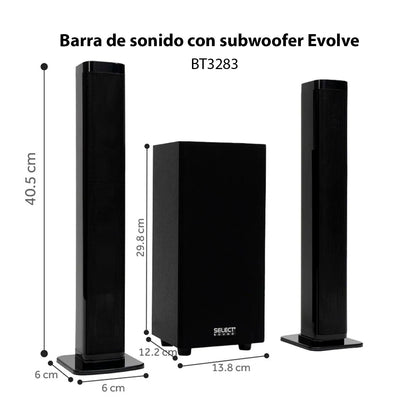 Barra De Sonido Subwoofer Teatro En Casa Desmontable Select Sound Evolve Bluetooth Usb 100w Rms Bt3283 - Selectsound.com.mx