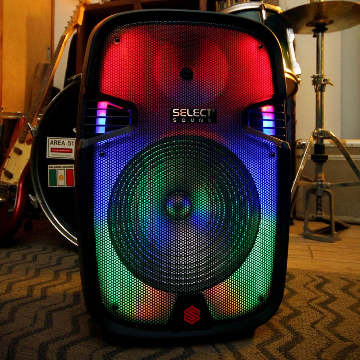Bocina Bafle Bluetooth 15" Modelo Mythica Subwoofer Usb Radio Fm Luces Led Rgb Con Micrófono BT1510 - Selectsound.com.mx