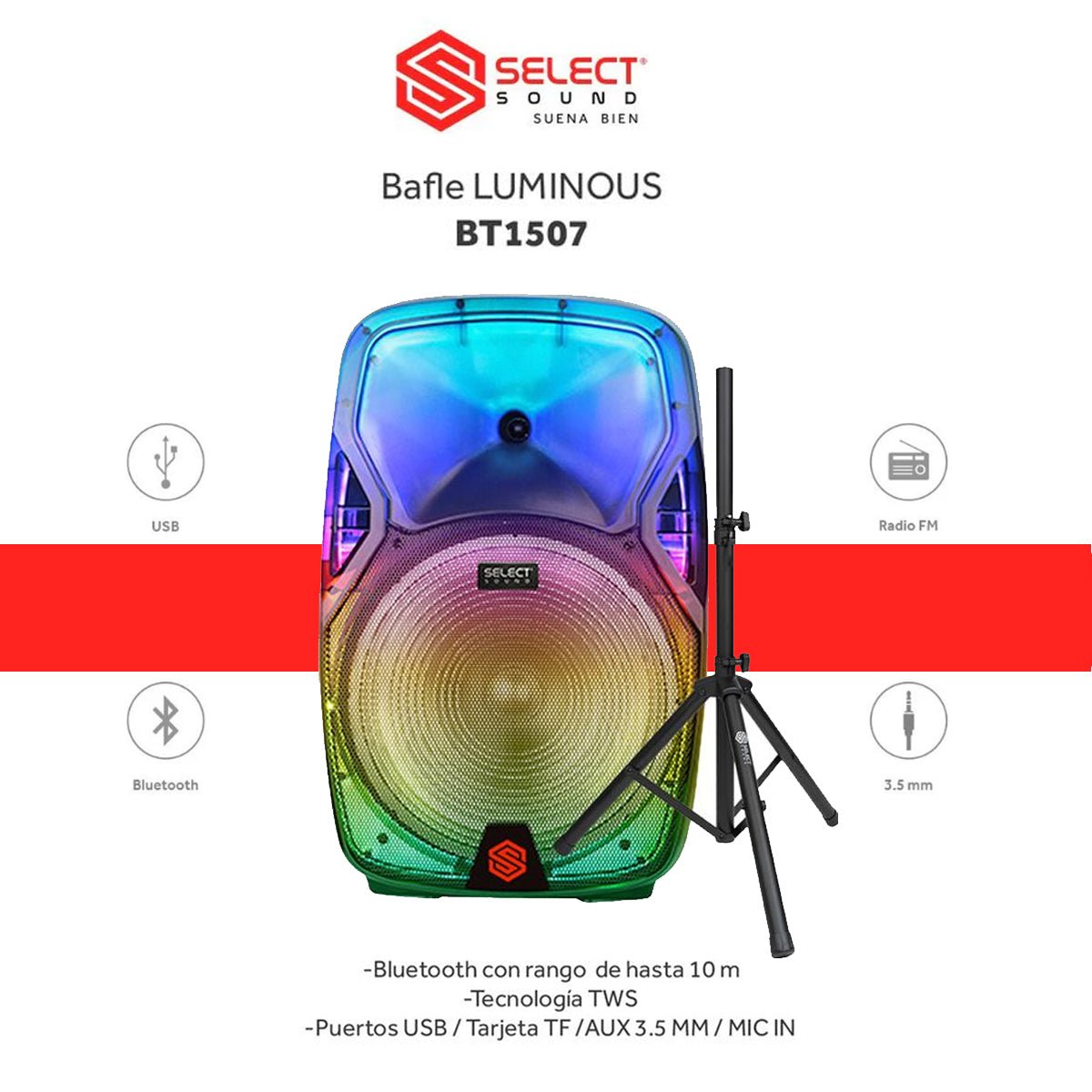 Bocina Bafle Inalámbrica 15" Con Micrófono Y Tripie Luminous BT1507 - Selectsound.com.mx