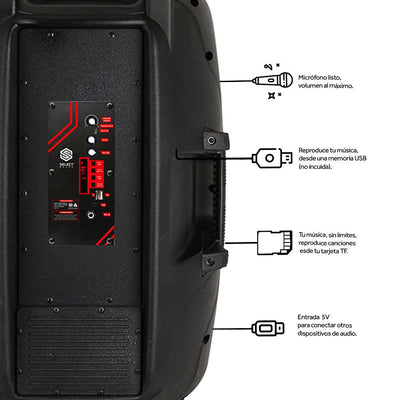 Bocina Bafle Inalámbrica Bluetooth 15" Modelo Titan Radio Fm Tws BT1506 Con Tripie 10w - Selectsound.com.mx