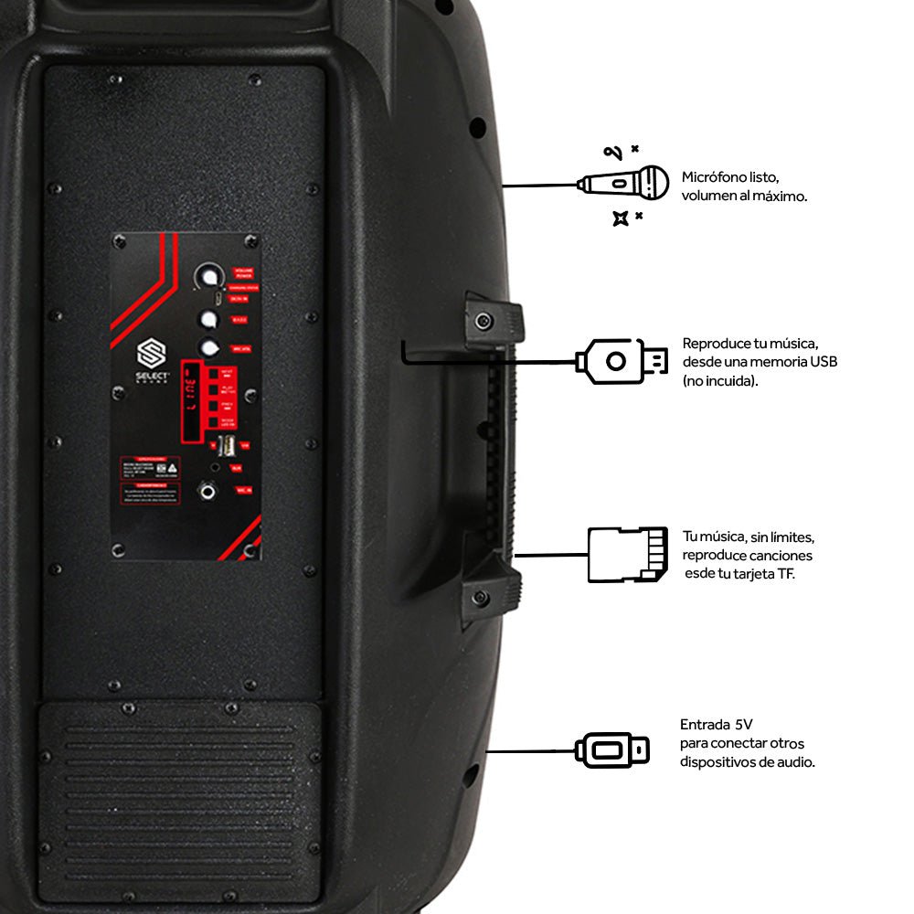 Bocina Bafle Inalámbrica Bluetooth 15" Modelo Titan Radio Fm Tws BT1506 Con Tripie 10w - Selectsound.com.mx