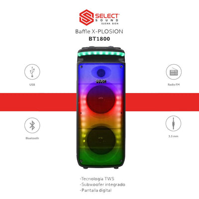 Bocina Bafle Inalámbrica Bluetooth Tws 2x8 X-plosion Color Negro Luz Led Rgb - Selectsound.com.mx