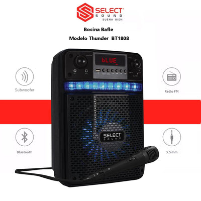 Bocina Bafle Recargable 6.5" Thunder Tws Subwoofer Radio Fm Bt1808 Led Usb - Selectsound.com.mx