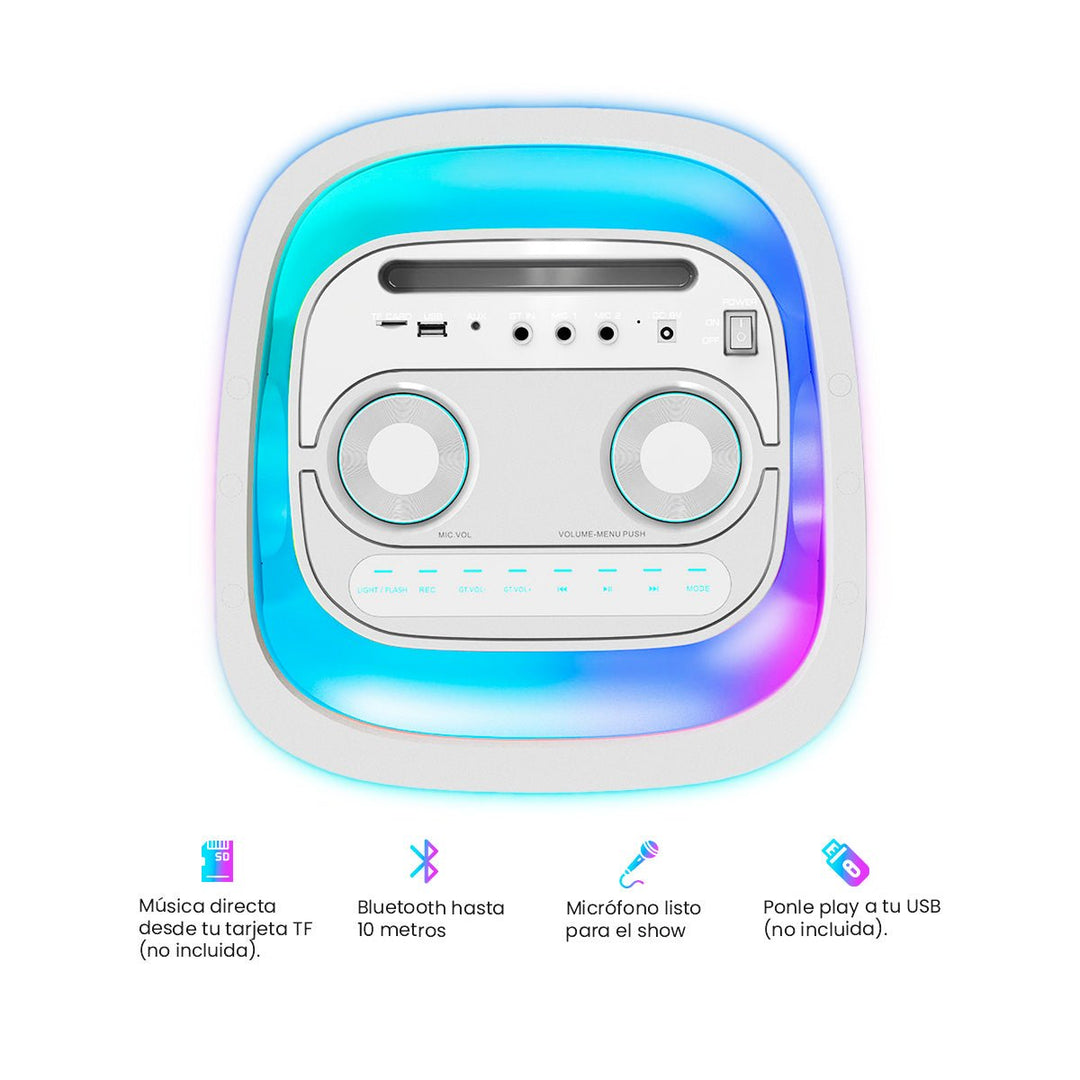 Bocina Bafle Recargable Bluetooth Daewoo 2x8" Modelo Thunder Snow Tws Radio Fm 50w Dw2028w - Selectsound.com.mx