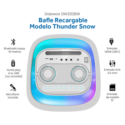 Bocina Bafle Recargable Bluetooth Daewoo 2x8" Modelo Thunder Snow Tws Radio Fm 50w Rms Dw2028w - Selectsound.com.mx